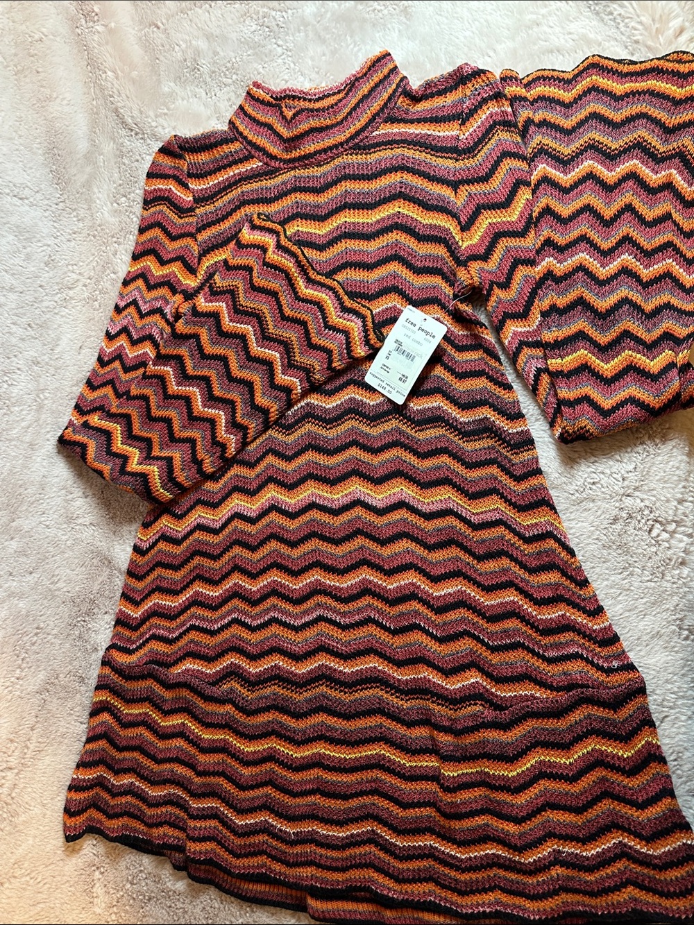 Free People Chevron Knit Midi Dress - Orange Pink Black